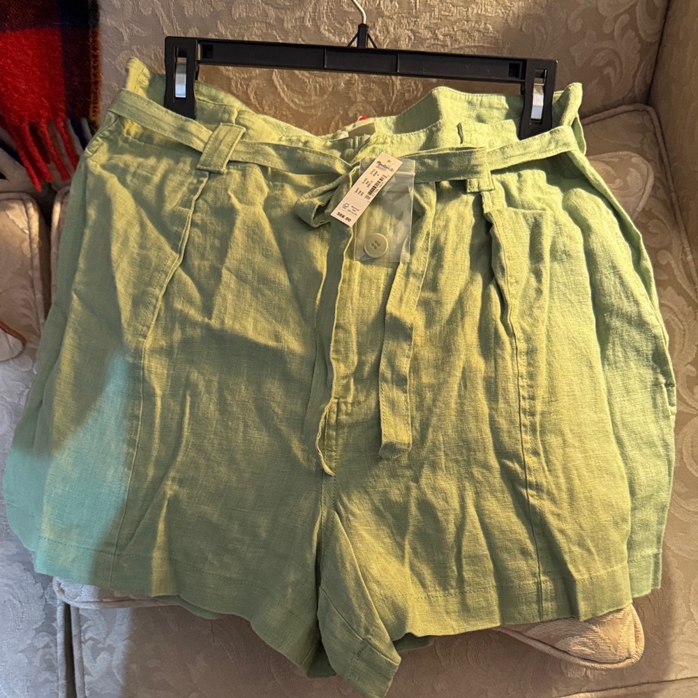 Madewell Sage Green Women's Seedling Tie Waist Paperbag Linen Cargo Shorts
